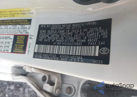 2013 Toyota Camry Se из США, поврежденный, VIN 4T1BF1FK4DU210665